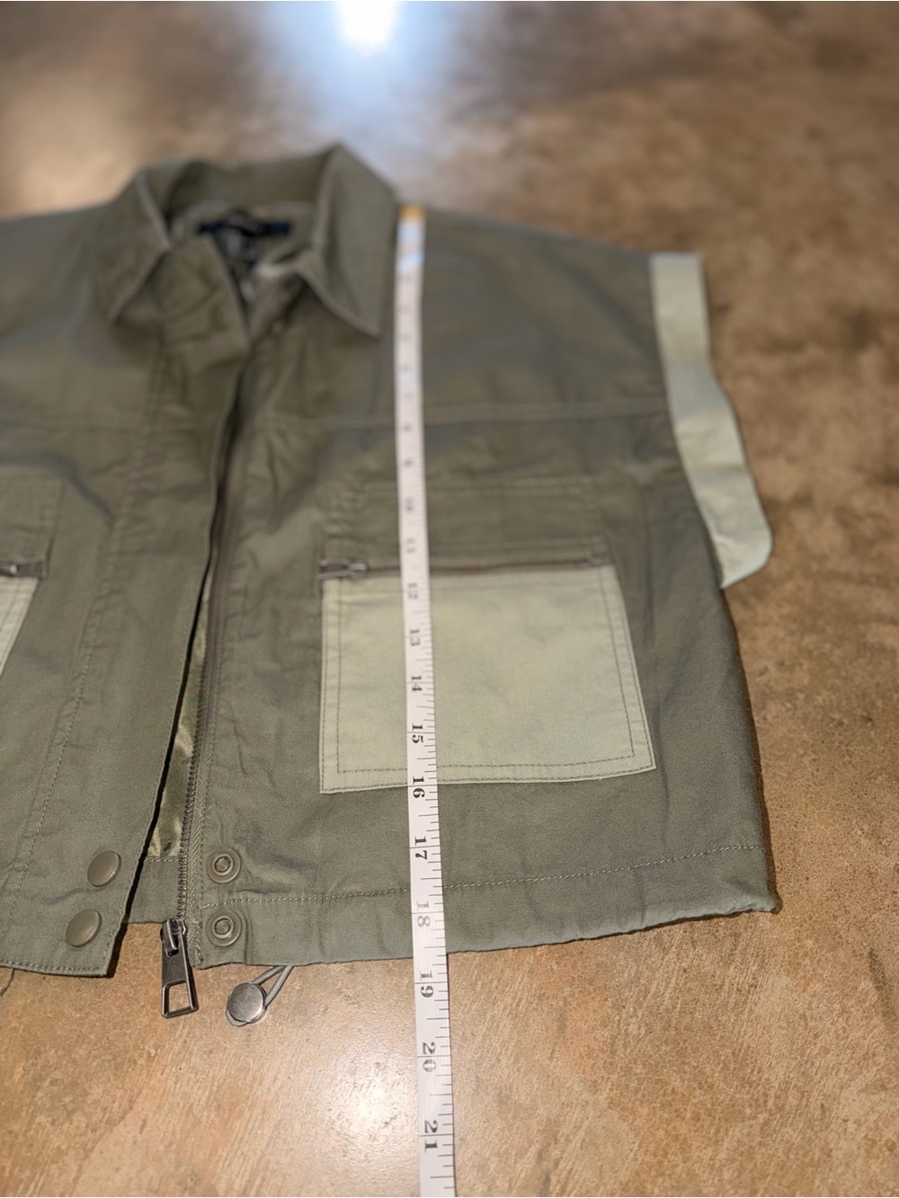 Forever 21 Oversized Utility Vest Olive Green Zip Pocket Crop Jacket Size S - Picture 8 of 8